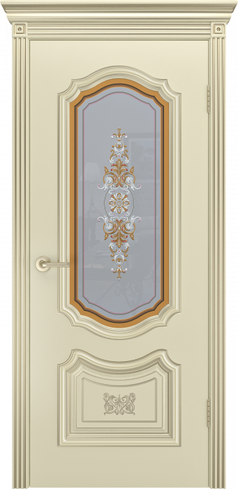 Межкомнатная дверь "Соло R-0 В3", по, шампань с патиной белое золото